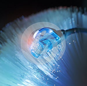 Network cables with fiber optical technology background,Communication Concept