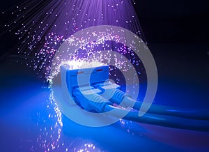 Network cables and hub closeup