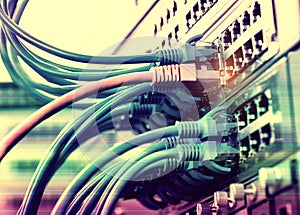 Network cables and hub closeup