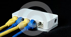 Network cables RJ45 connected to a switch