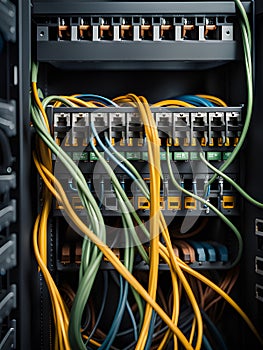 network cables with switch and server in the room