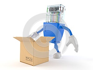 Network character with open cardboard box