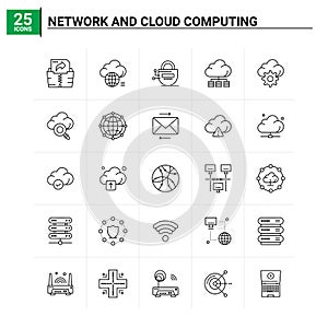 25 Network And Cloud Computing icon set. vector background