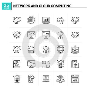 25 Network And Cloud Computing icon set. vector background
