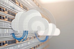 Network cloud icon connected to data server infrastructure