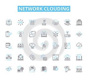 Network clouding linear icons set. Virtualization, Scalability, Elasticity, Automation, Provisioning, Orchestration