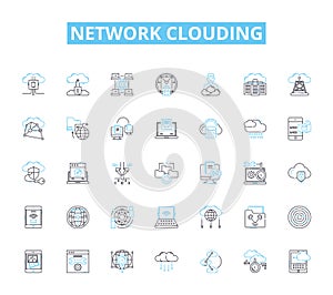 Network clouding linear icons set. Virtualization, Scalability, Elasticity, Automation, Provisioning, Orchestration