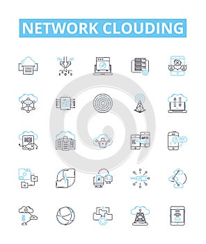 Network clouding vector line icons set. Network, Clouding, Cloud, Computing, Networking, Virtualization, Storage