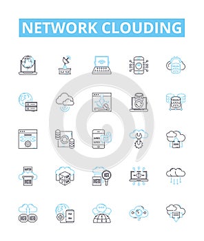 Network clouding vector line icons set. Network, Clouding, Cloud, Computing, Networking, Virtualization, Storage