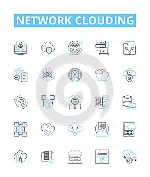 Network clouding vector line icons set. Network, Clouding, Cloud, Computing, Networking, Virtualization, Storage