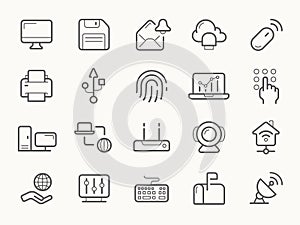 Network Communication and Electronics Line Icons