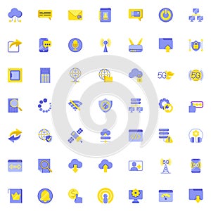 Network and communication flat icons set
