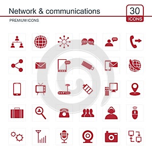 Network and Communication icons set vector