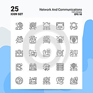 25 Network And Communications Icon Set. 100% Editable EPS 10 Files. Business Logo Concept Ideas Line icon design