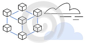 Network of Connected Blocks with Cloud Elements Representing Blockchain and Cloud Computing Concepts