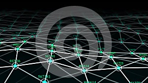 Network of connected dots and lines. Big data. Abstract digital background. Grid. Block chain. 3d rendering