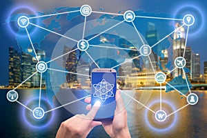 Network of connected mobile devices such as smart phone, tablet, thermostat or smart home. Internet of things and mobile