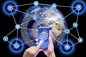 Network of connected mobile devices such as smart phone, tablet, thermostat or smart home. Internet of things and mobile