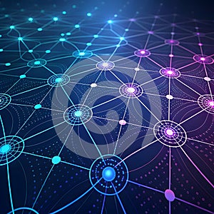 Network Connection Abstract Blue Background Digital Technology Node Structure Data Transfer System Backdrop