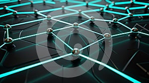 Network Connection: Abstract Tech Background With Neon Lines And Nodes