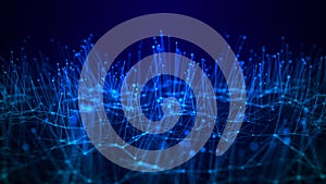 Network connection dots and lines. Data technology illustration. Abstract background with a dynamic wave. Plexus. 3d