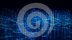 Network connection dots and lines. Data technology illustration. Abstract background with a dynamic wave. Plexus. 3d