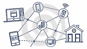 Network connection icons, digital communication, tech interface, data vector design Generative AI