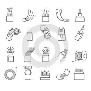 Network connection, optical fiber isolated outline icons