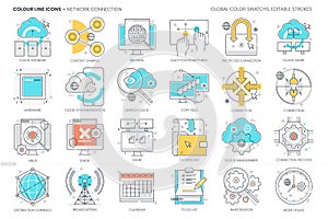 Network connection related color line vector icon, illustration