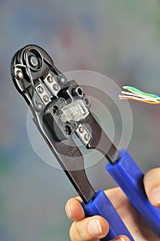 Network connection service. RJ45 cables, pliers