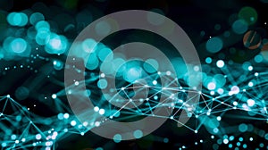 Network Connection Structure With Bokeh, Teal Data Stream