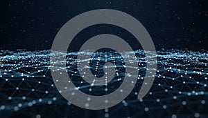 Network connection structure with nodes and lines on dark background