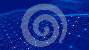 Network connection structure. Wave of particles. Big data digital background. 3d rendering
