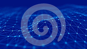 Network connection structure. Wave of particles. Big data digital background. 3d rendering