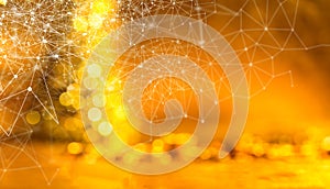 Network and connection technology concept with abstract blurred golden bokeh background