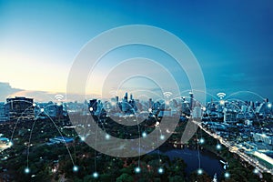 Network connections between city and park background, network and connection