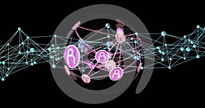 Network of connections and data processing image over digital globe