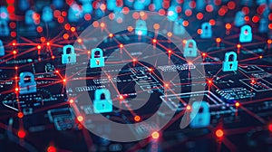 Digital Network Security With Lock Icons and Data Connections at Night