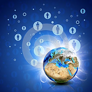 Network contacts and Earth. Hi-tech background