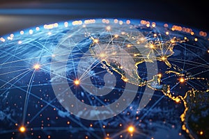 Network and data exchange over planet earth in space, Global network connection and data exchanges over the world, generative ai