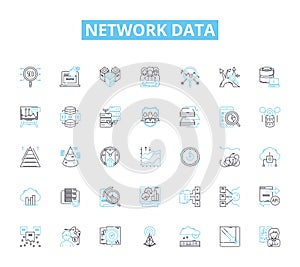 Network data linear icons set. Connectivity, Traffic, Latency, Throughput, Bandwidth, Nodes, Protocol line vector and