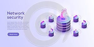 Network data security isometric vector illustration. Online server protection system concept with datacenter or