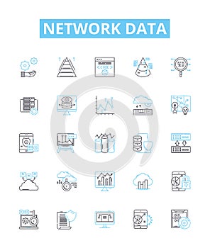 Network data vector line icons set. Networking, Data, Transfer, Protocols, Connectivity, Encryption, Sharing