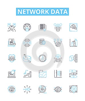 Network data vector line icons set. Networking, Data, Transfer, Protocols, Connectivity, Encryption, Sharing