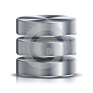 Network Database Disc Icon Vector. Highly Detailed Illustration Of Computer Hard Disk. Silver, Chrome Metal. Backup Concept Isolat