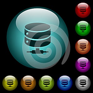 Network database icons in color illuminated glass buttons