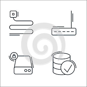 Network and database line icons. linear set. quality vector line set such as database, hard disk, router