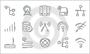Network and database line icons. linear set. quality vector line set such as internet, internet, router, conection, phone cable, photo