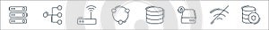 network and database line icons. linear set. quality vector line set such as database, no wifi, hard disk, database, share, router