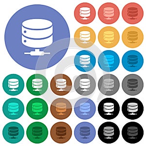 Network database round flat multi colored icons